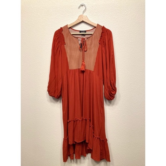 Boho Peasant High low Ruffle midi dress - Picture 4 of 16